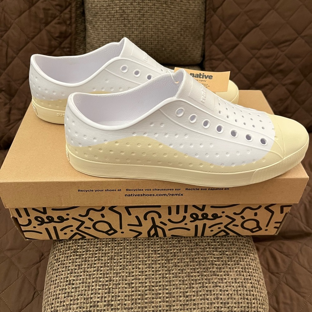 Native White and Tan Casual Slip-Ons
